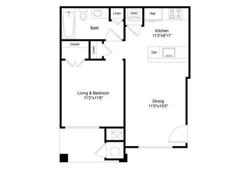 Studio - E1A Floor Plan at Elme Dulles, Herndon, 20171